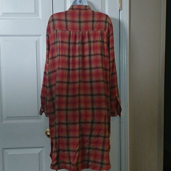 Beachlunchlounge Midi Length Shirt Dress Plaid Fall Button Down Sz XL NWOT - Picture 6 of 9